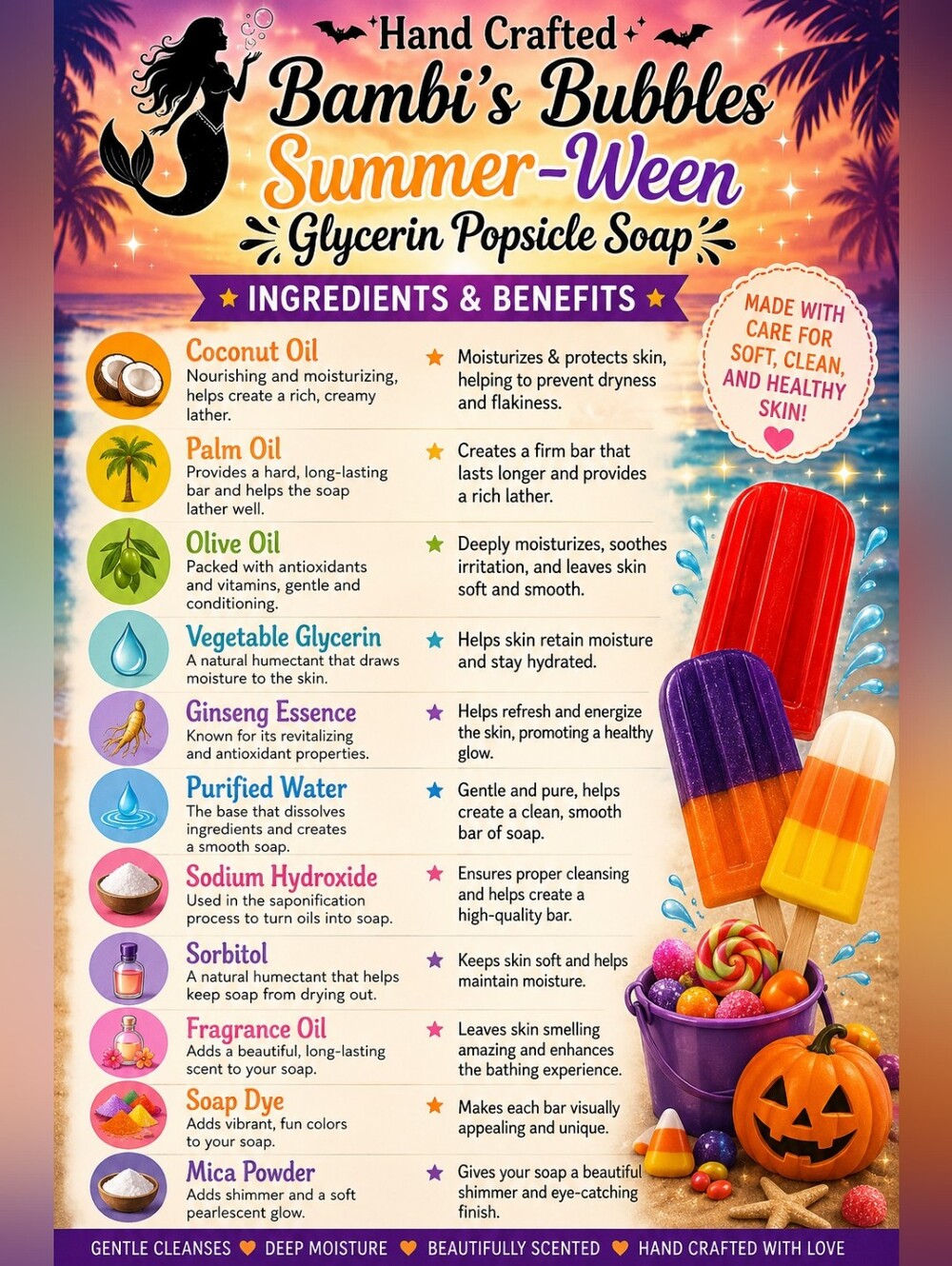 New! Summer-Ween Hand Crafted Popsicle Glycerin Soap 3oz With Wash Cloth - Picture 6 of 7